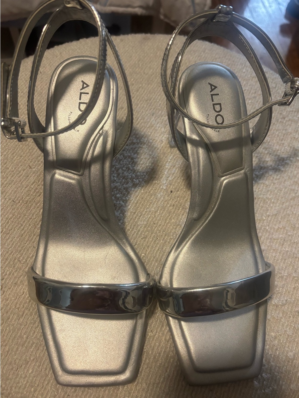 ALDO Silver Metallic Strappy Square-Toe Heels